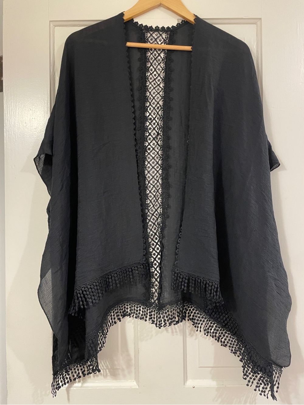 Jack & Missy Black Lotus Wrap Lace Trim Sheer Kimono Cardigan Shawl OSFM